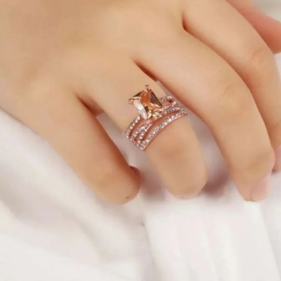 NEW 18K ROSE GOLD DIAMOND MORGANITE ETERNITY RING - Picture 2 of 4